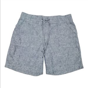 Talbots Drawstring Washed Linen Blend Shorts Womens Size 4 Blue Preppy Nautical
